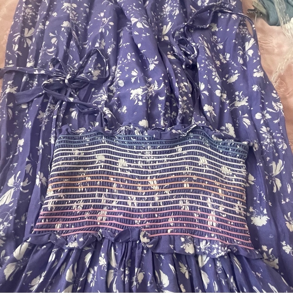 FREE PEOPLE Periwinkle/ Purple Floral Smocked Jumpsuit - Picture 7 of 9